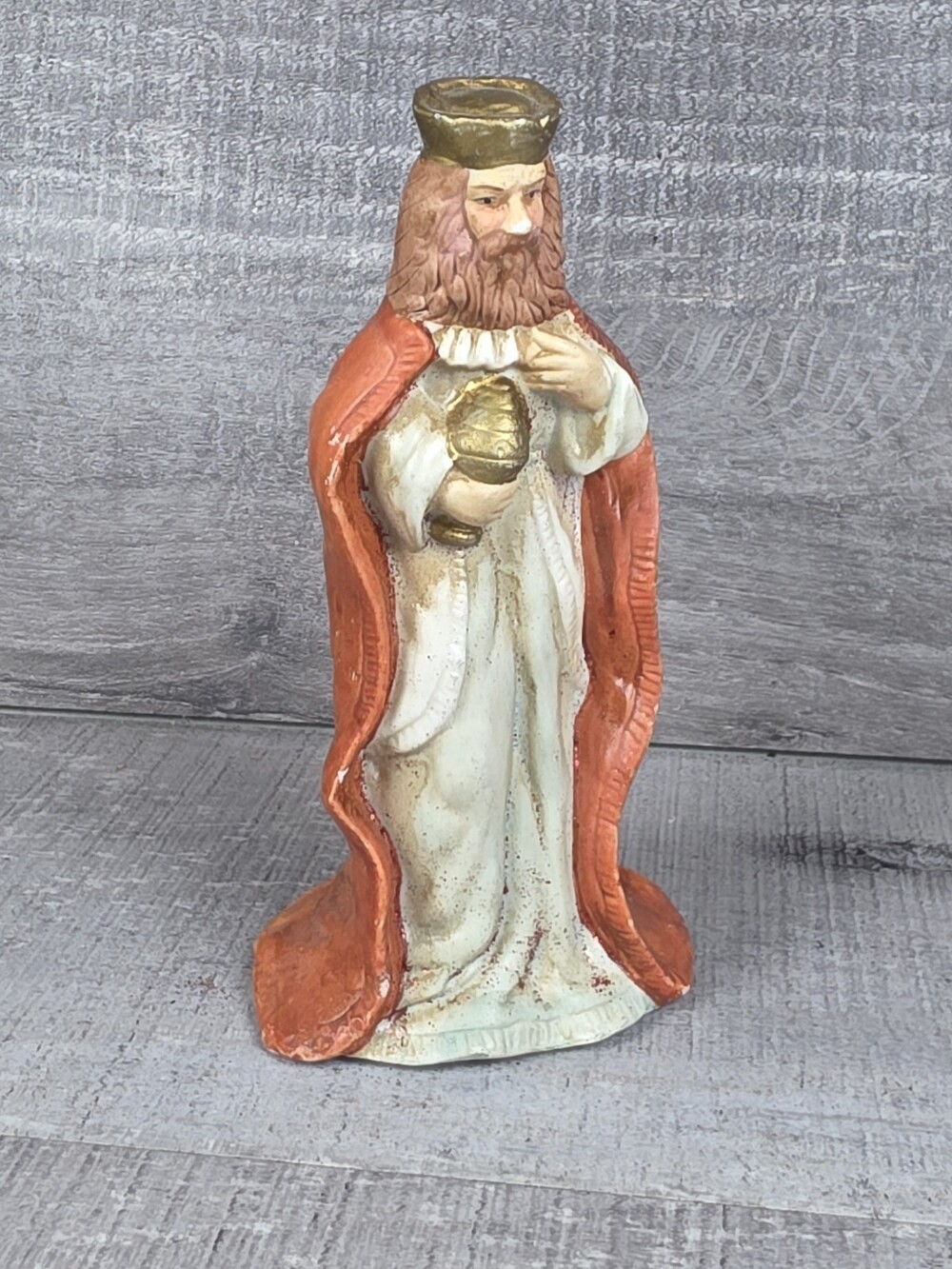 Vtg Christmas Nativity Scene Manger 5" Figurine Wise Men King Orange 25c3